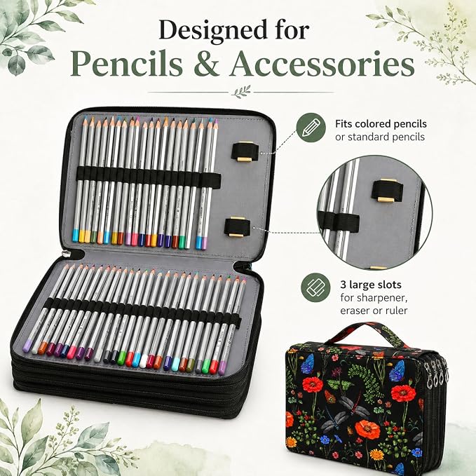 120 Slots Colored Pencil Case Organizer, 3 Layer Bag | Twill Oxford fabric,127 elastic loops,detachable handle,for travel, home storage,drawing tools,creative gifts