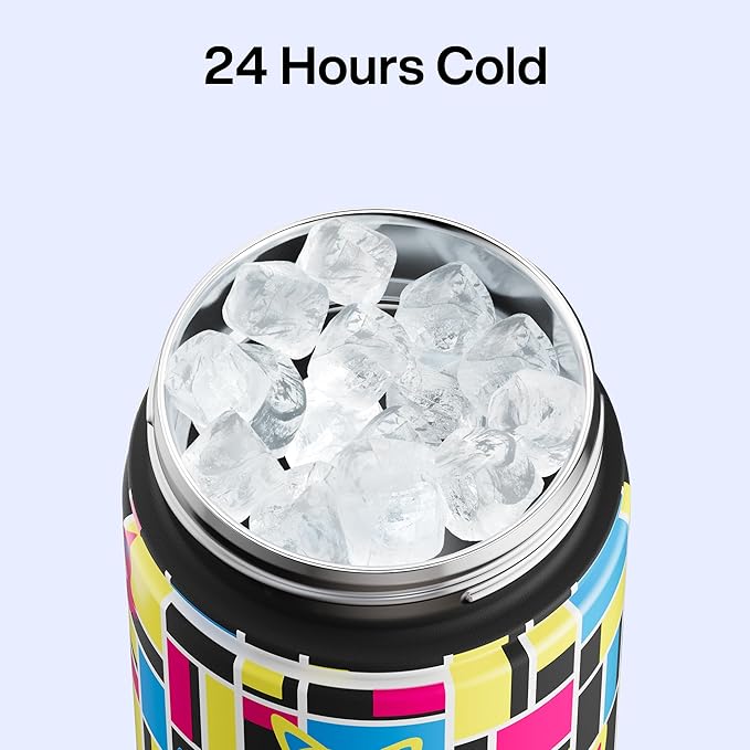 ENCOOL Insulated Water Bottle with Straw Stainless Steel Water Bottle, Leak-Proof, BPA-Free, Double Wall Vacuum Keeps Cold for 24 Hours for Sports, Travel, School (26 oz, Mosaic Cats)