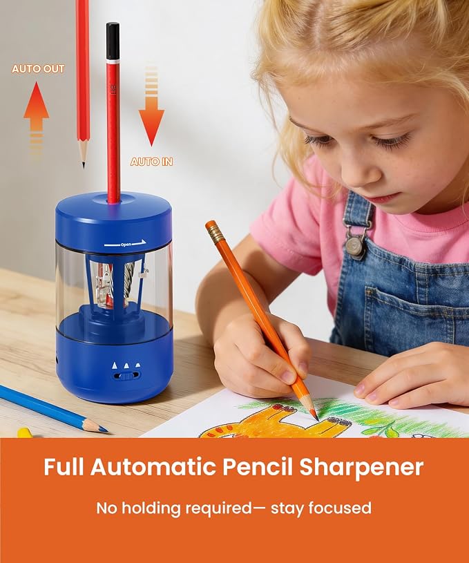 Electric Pencil Sharpener for Classroom, Fully Automatic, Dark Blue