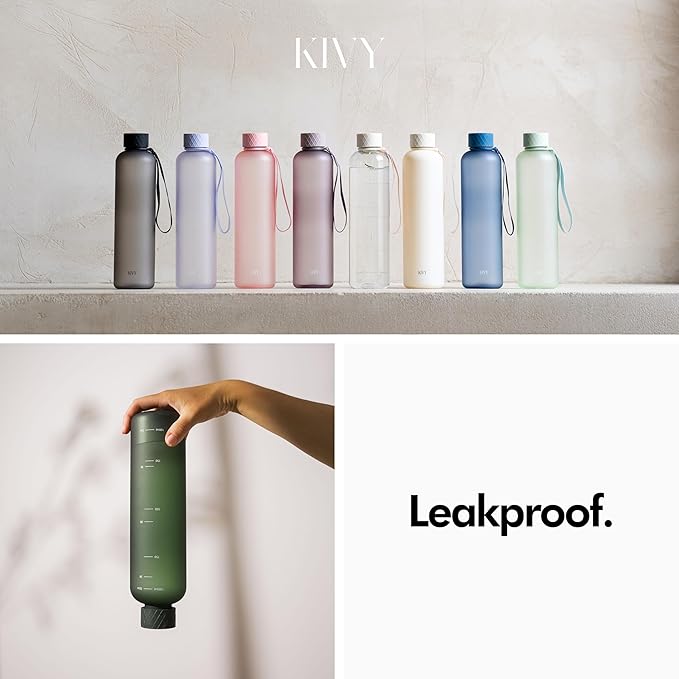 KIVY Large Water Bottle 50oz [Lightweight & Shatterproof] Fits Backpack & Cupholder for Travel, Sports, School - Blue water bottle no straw - 1.5 Liter water bottles - 50oz Water bottle