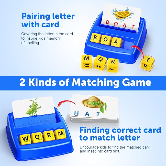 Learning Games for Kids Ages 3-8, Matching Letter Game for Kids Toys Ages 3-8 Educational Toys for 3-8 Year Olds Boys Girls Birthday Party Easter Gifts for 3-8 Year Olds Boys Girls Blue