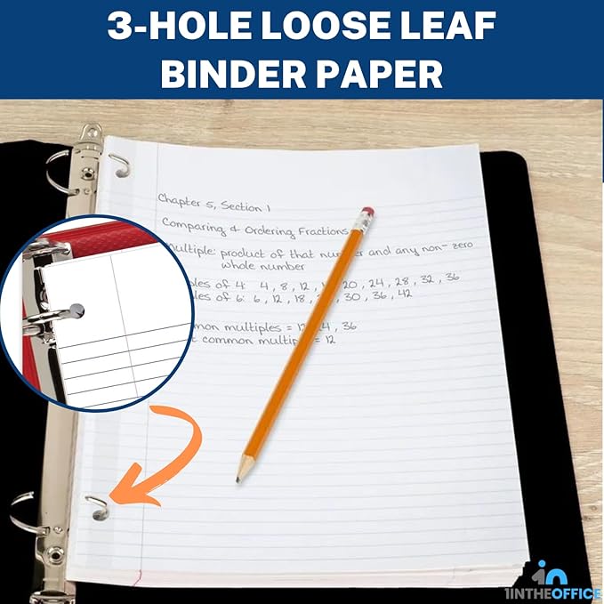 1InTheOffice Filler Paper College Ruled 8.5 x 11, 3-Hole Loose Leaf Binder Paper, Letter Size, (400/Pack)
