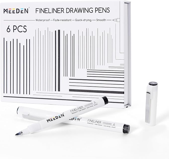MEEDEN Micro Fineliner Drawing Pens: 0.5-2mm M Nib, 6 Pack, Black Ink