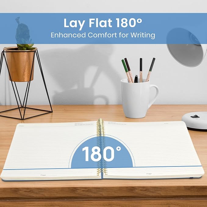 Taja Large Spiral Lined Journal for Women and Men, Notebook for Work