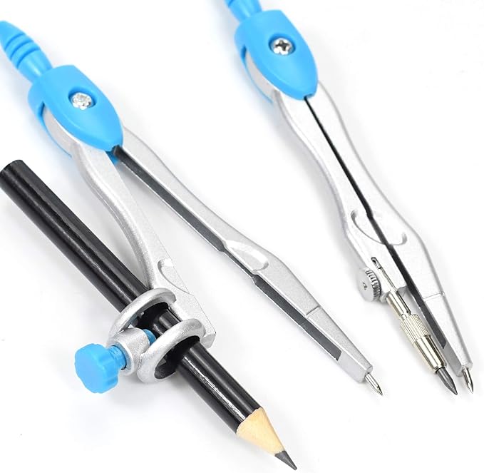 Vobou 10 Pieces Math Geometry Kit Set Student Supplies with Shatterproof Storage Box,Includes Rulers,Protractor,Compass,Eraser,Pencil Sharpener,Lead Refills,Pencil,for School and Drawings（Blue）