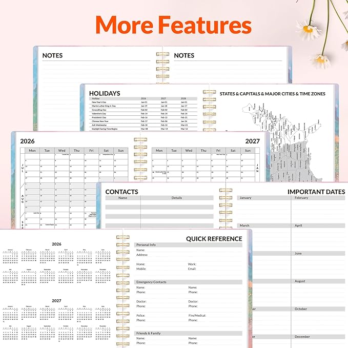 SUNEE Academic Planner 2026-2027 – Weekly & Monthly Planner, July 2026 to June 2027, 6.4"x8.3", Thick Paper, Tabs, Pockets, Bookmark, Spiral-Bound, Student Teacher Organizer, Marble