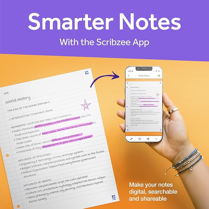 Oxford Loose Leaf Paper with Free Study App, 100 Sheets of College Ruled 8.5" x 11", 3 Hole Punched Notebook Paper, Ultra Smooth with No Ink Bleed-Through