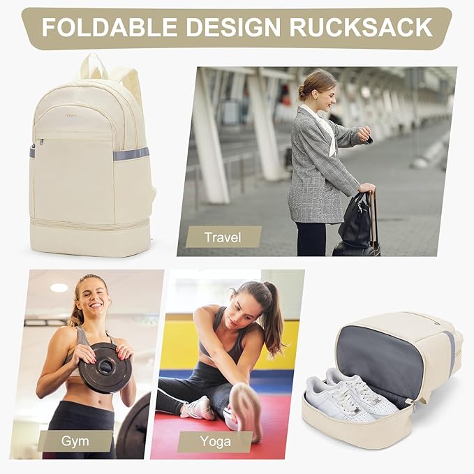 coofay Gym Backpack For Women Men Dance Sports Backpack With Shoe Compartment Waterproof Travel Backpacks Gym Bag Beige