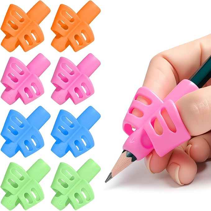 Pencil Grips for Kids Handwriting, Writing Aid for Preschoolers & Toddlers, Train Pen Holding Posture and Correct Handwriting Grip, 2 Fingers - 8 PCS