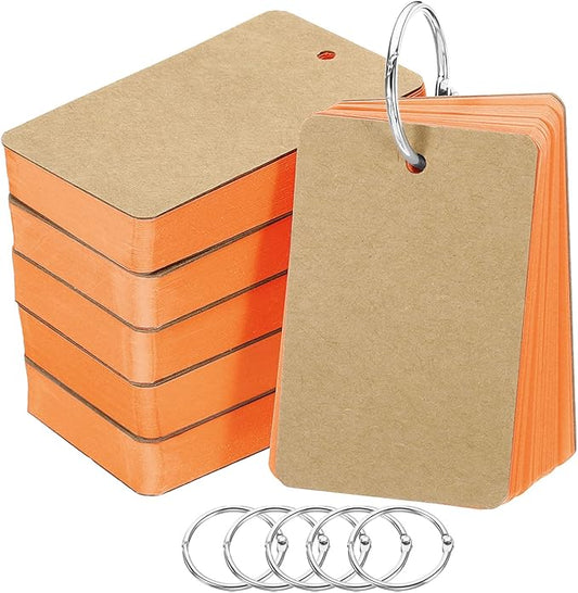 PATIKIL Blank Index Cards with Ring, 300Pcs Colored Blank Flash Card 3.5" x 2" Note Card Study Card for Memory Learning Studying Office Supplies, Orange