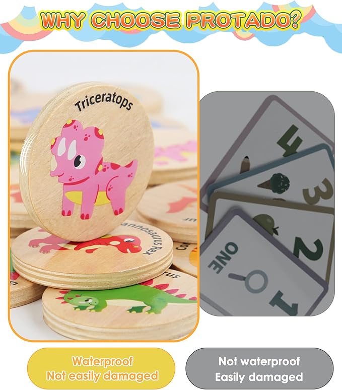 Wooden Match Memory Game for Kids, 24Pc Memory Matching Cards, Educational Memory Matching Game for Pre-Kindergarten Early Learning Development Kids-Dinosaur