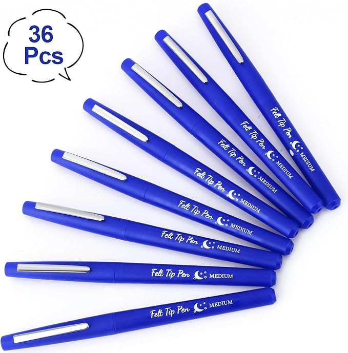 Fuyoooo 36 Pcs Dark Blue Felt Tip Pens Bulk, Quick Dry, 0.7 mm Medium Point
