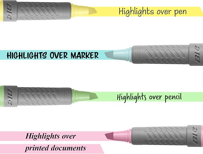 BIC Brite Liner Grip Pastel Highlighter Set, Chisel Tip, 12-Count Pack of Pastel Highlighters in Assorted Colors, Cute Highlighters for Bullet Journaling, Note Taking and More (Pack of 3)