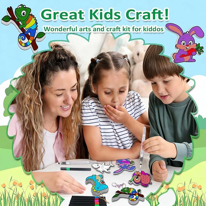 mom&myaboys 3D Aqua Puff Art Kit for Kids - Mess-Free Magic Water Painting Craft, DIY Color & Inflate Animals Activity, Creative Travel Gift for Girls & Boys Ages 4-10 (Animal-Zoo)