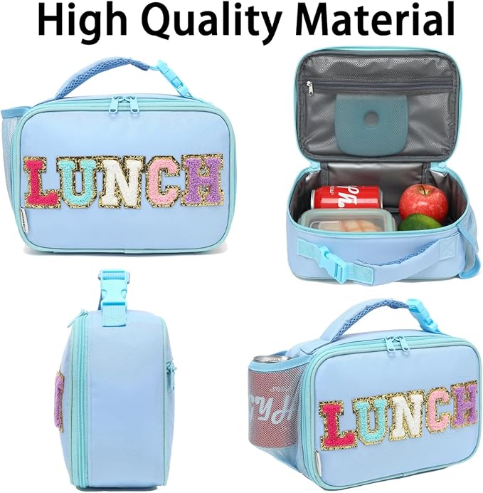 GYEUKHAM Insulated Lunch Box for School, Thermal Reusable Durable Freezable Lunch Bags for Kids Boys Girls Men Women - Small Soft Cooler Portable Lunch Tote Kit for Work Picnic Travel,Blue Alphabet
