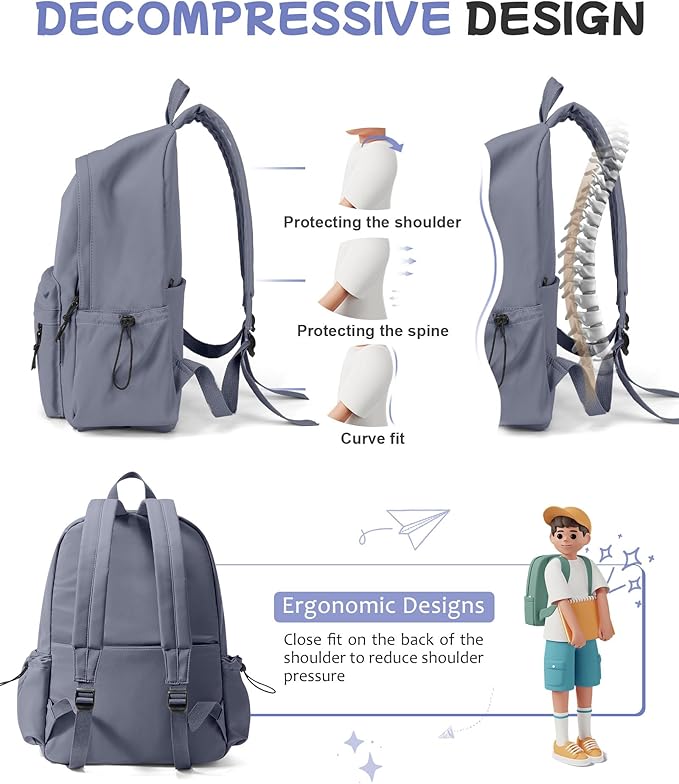 SEAFEW Blue Classic Basic Backpack for Women, Waterproof High School Bookbag, Lightweight Casual Travel Daypack, College Backpack Men, Middle School Bag for Girls Boys