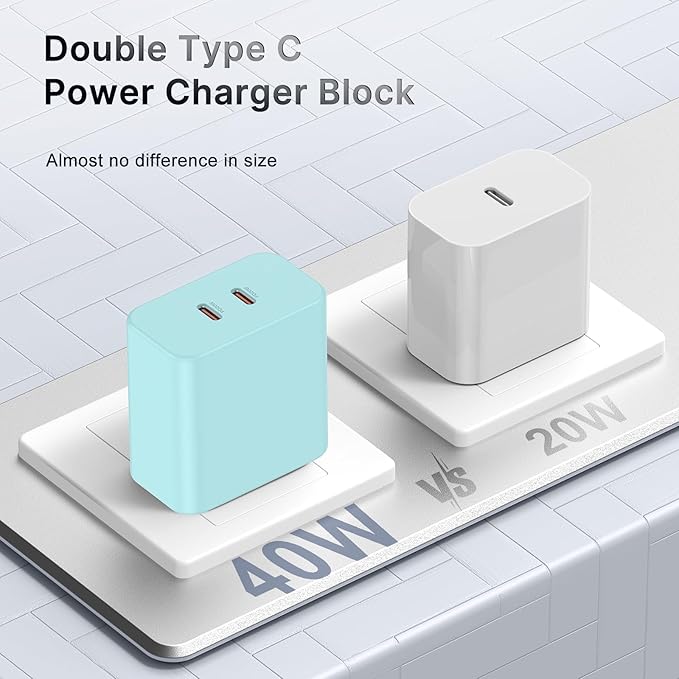 Susnwere 40W Dual USB C Charger Block,2-Port Fast USB-C Power Adapter Wall Charger Plug Type C Charging Block for Laptop Computer & Tablets/Phones iPhone 15/14/13/12/11/X, iPad,Samsung,Google 2pack