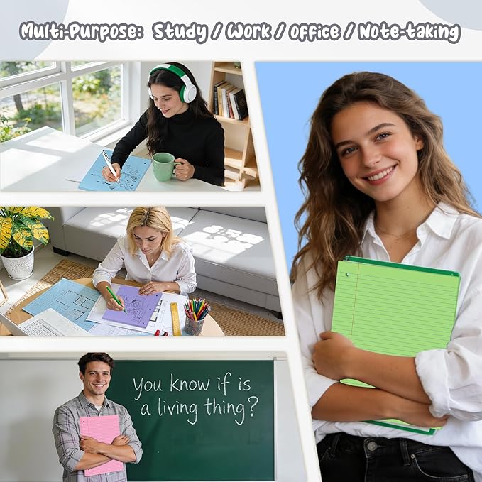 400 Sheets Pastel Colored Filler Paper Set, College Ruled, 8" x 10.5" Three-Hole Punched, Compatible with 3-Ring Binders, Includes Pink, Purple, Blue, Green