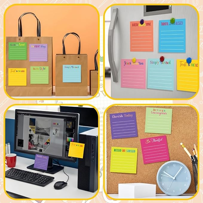 Yinder 24 Pcs Inspirational Sticky Notes Cute Motivational Sticky Notes Pad End of Year Employee Appreciation Gifts Bulk for Teacher Nurse Coworkers Office Supplies 3 x 3'' (Bible,Dark Color)