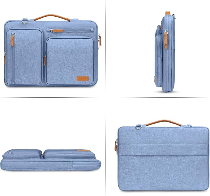 MOSISO 360 Protective Laptop Shoulder Bag,15-15.6 inch Computer Bags Compatible with MacBook Pro 16 inch, HP, Dell, Lenovo, Asus Notebook,Side Open Messenger Bag with 4 Zipper Pockets, Sky Blue