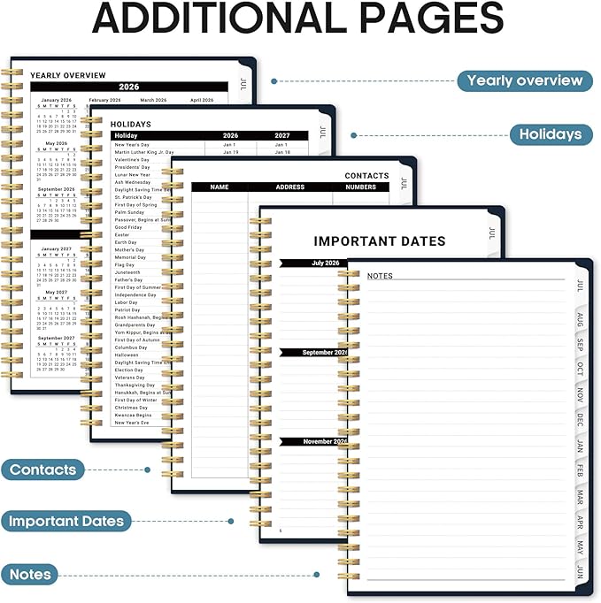 Planner 2026-2027, Academic Year Weekly and Monthly Calender Planner, from Jul 2026 - Jun 2027, Spiral Bound School Planning Book, Perfect for Teacher, Student, Women & Men, A5 (6.3" x 8.5"), Golden Butterfly