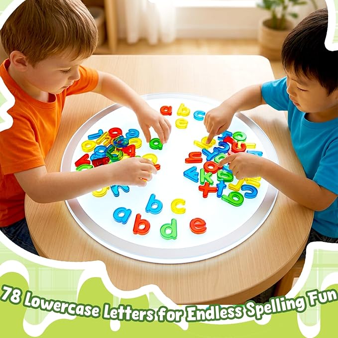 Bbiamsleep 78 Pcs Plastic Lowercase Letters, Colorful Transparent Letters Light Table Manipulatives for Sorting Counting Training Spelling