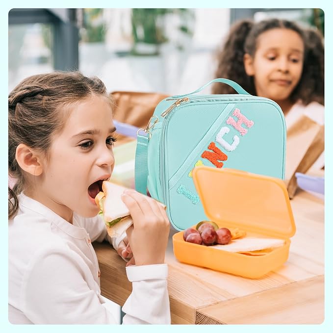 Nsrzua Lunch Bag Kids,Insulated Lunch Bag With Adjustable Shoulder Strap,Reusable Lunch Bag for Kids, Girls,Boys, lunch Bag Women,Preppy Lunch Box for School,Travel, Picnic (blue)