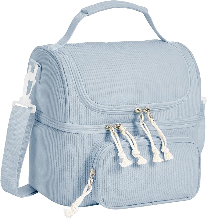 HowFly Lunch Bag for Women Insulated Lunch Boxes Corduroy Resuable Lunch Box for Girls Teens Kigs Boys Portable Thermal Cooler Bags for School Work, Blue
