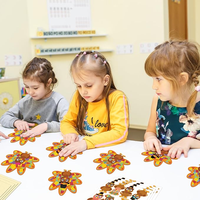 Renbuzhu 36PCS Thanksgiving Crafts Bulk: Turkey Paper Suncatchers DIY Kit for Fall Activities Decorations, Window Stained Glass Effect Art Supplies