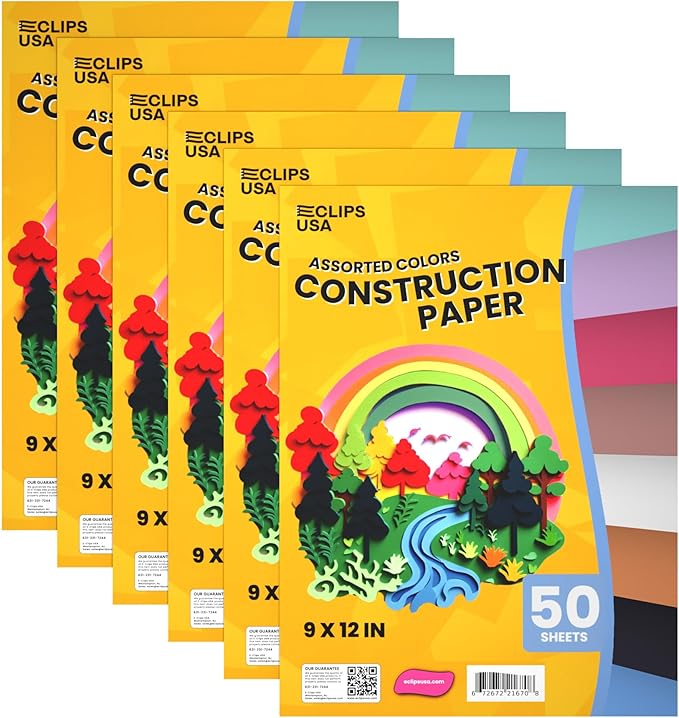 Construction Paper Bulk (300 Sheets) 9 x 12 Construction Paper for Kids Color Art Paper Assorted Colors 50 Sheets Per Pack (6 Pack)