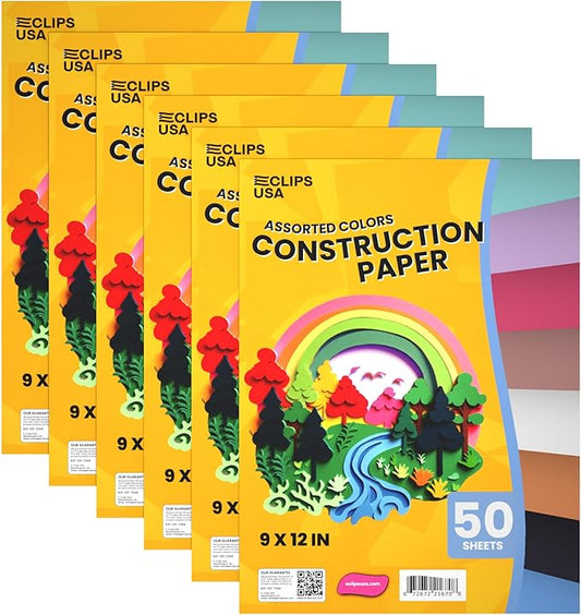 Construction Paper Bulk (300 Sheets) 9 x 12 Construction Paper for Kids Color Art Paper Assorted Colors 50 Sheets Per Pack (6 Pack)