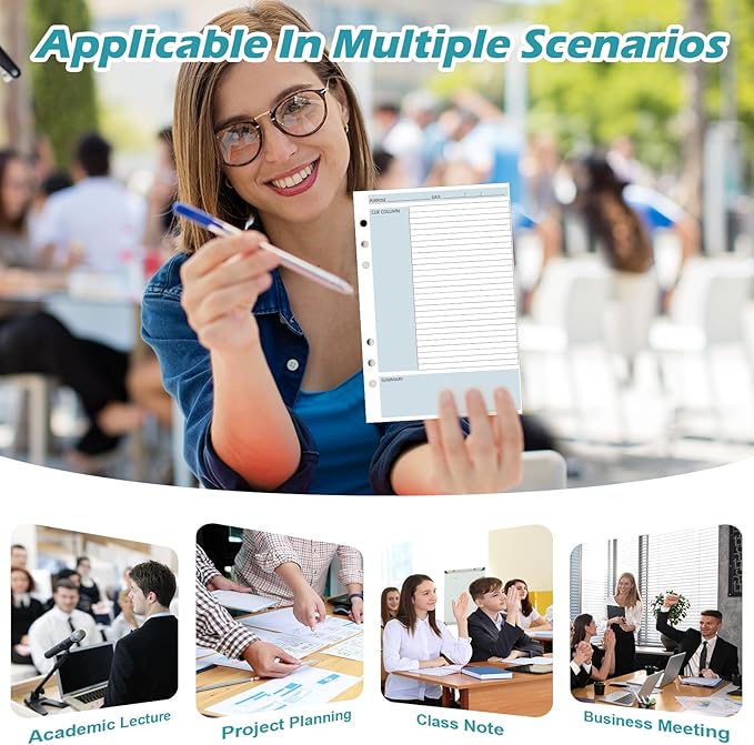 200 Sheet Cornell Notes Refill Paper A5 Planner Inserts for 6 Ring Binder 0.2" Spacing A5 Loose Leaf Cornell Notebook Refills Taking System Filler Paper Bulk for School Office Business 80gsm