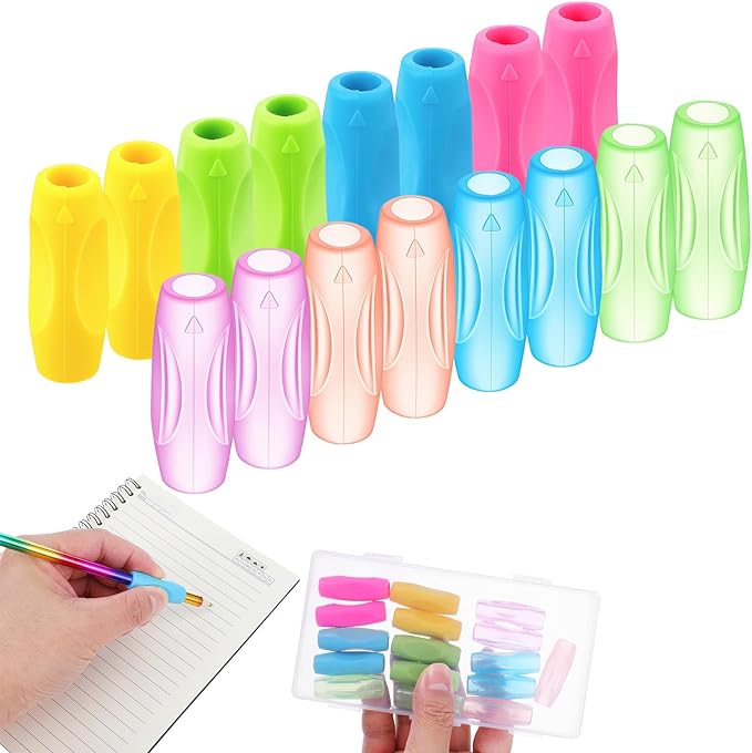 16 Pcs Silicone Pen Grips Set, Soft Ergonomic Pencil Grippers, Flexible Pure Color Ambidextrous Writing Aid for Adults Handwriting Drawing Stylus (1.6inch)