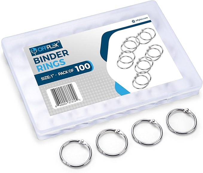 Loose Leaf Binder Rings 1 Inch (100 Pack) – Sturdy Book Rings, Index Card Rings, Key Rings, Flashcard Rings, Notebook Paper Rings, Metal Rings for Office, School or Home