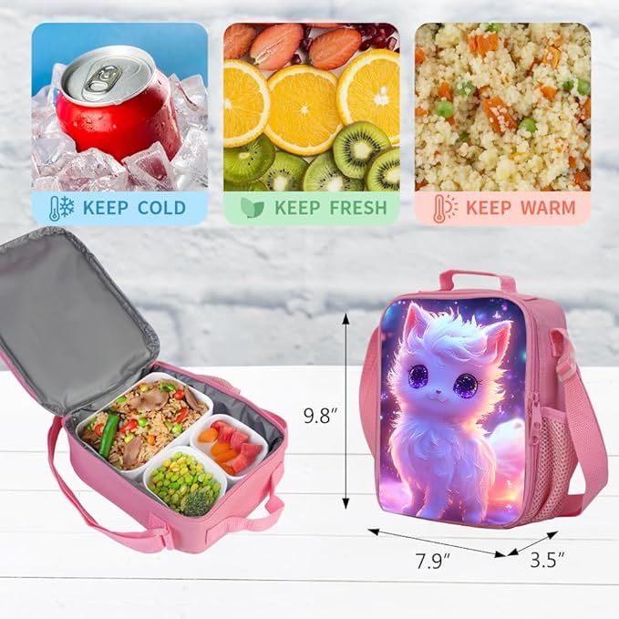 HiMagics Kids Backpack for Girls- 3pcs 17″ Girls Backpack with Lunch Box Set for Toddle Elementary Middle School - Students Bag for Ages 6-18 Fox Bookbag Travel Back Pack