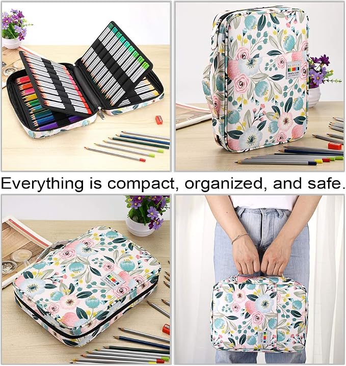 BTSKY Portable Colored Pencil Case - Colored Pencil Organizer Holds 166 Pencils or 112 Gel Pens Large Capacity Zippered Pencil Holder Gel pens