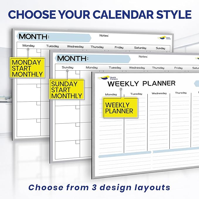 Monthly Magnetic Calendar for Refrigerator - 17x12” Stain-Resistant Dry Erase Fridge Calendar Whiteboard with Large Writing Space for Schedules, Chores & Meals - With 4 Markers & Eraser - Monday Start