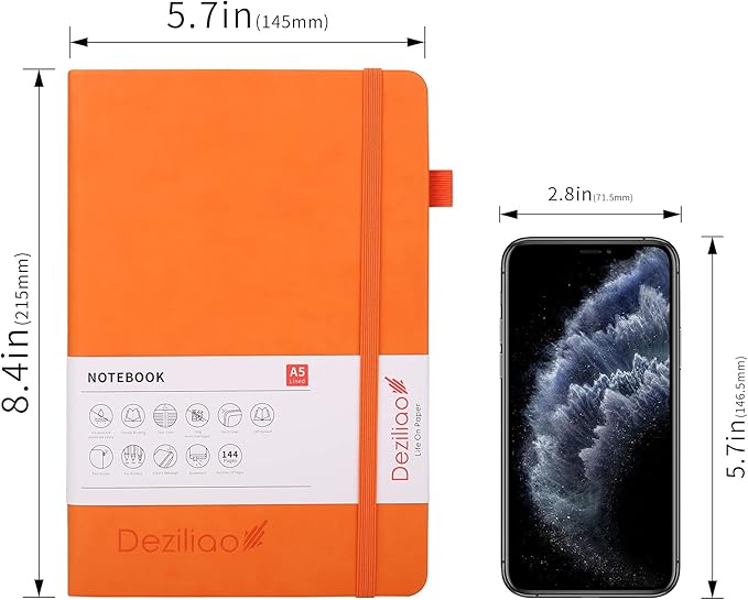 Lined Journal Notebooks with Pen Loop, Hardcover Notebook Journal for Work, 100Gsm Premium Thick Paper with Inner Pocket, Medium 5.7''''x8.4'''', ?Orange, Ruled, 1 Pack