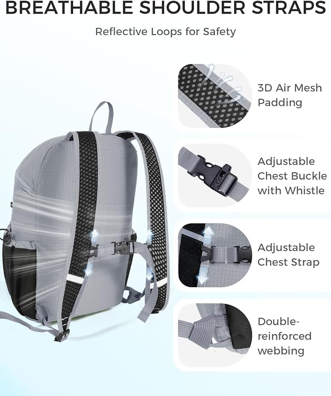 ECOHUB 15L Ultra-Lightweight Packable Backpack, Casual Daypack for Daily Use, Small Hiking & Travel, Foldable Backpack, Water-Resistant Nylon, Reflective Design