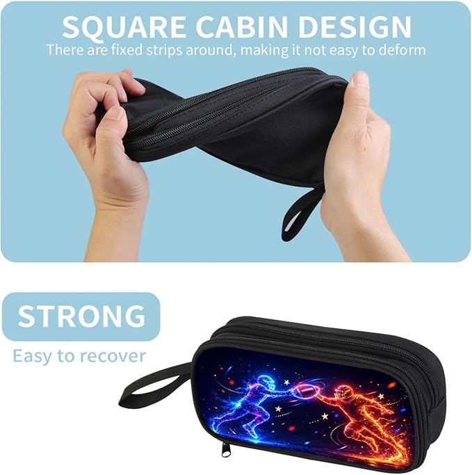 Firmiso Kids Pencil Case, Neon Football Clash Graphic, Large Capacity Double Zipper Pencil Pouch with Compartments, Durable Polyester School Supplies Organizer, Pen Case for Boys Girls Teens