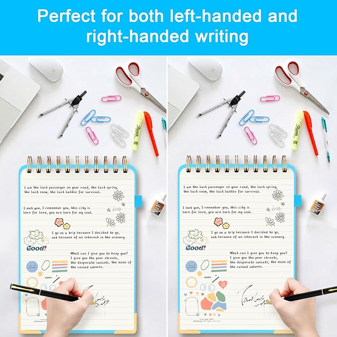 Top Spiral Notebook, A5 Hardcover Top Bound Steno Pads, 240 Pages 100gsm College Ruled Left Handed Notebook Journal for Work, School, Meeting Writing - Blue, 5.9" x 8.5"