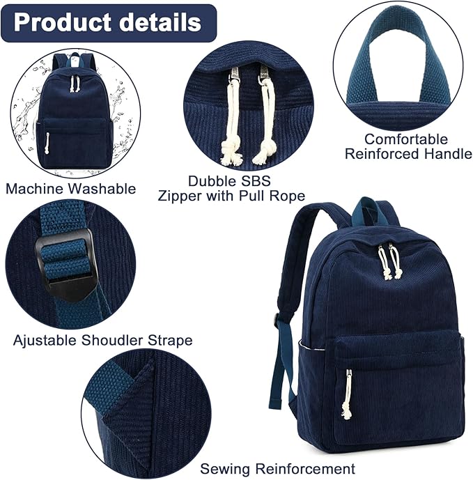 BTOOP School Backpack for Teens Large Corduroy Bookbag Lightweight 15.6 inch Laptop Bag for Girls Women Casual High School College