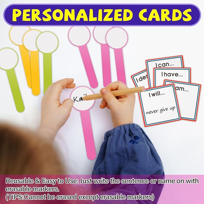 Daily Affirmations Pocket Chart with Mirror for Kids Classroom Teacher Teaching Supplies Calm Down Corner with Behavior Support Cards for School Activities