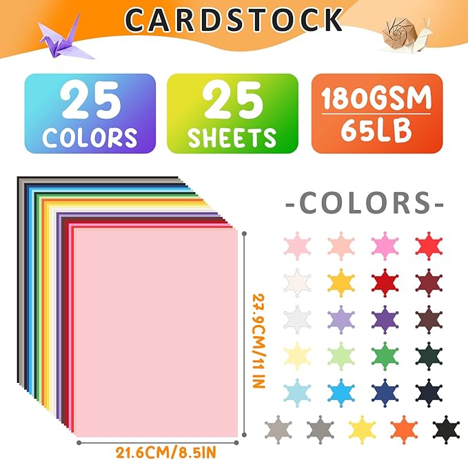 8.5" X 11" Colored Cardstock, 25 Colored Construction Paper Card Making Supplies, 180gsm/65lb Cardstock Printing Paper for Printer, Invitations, Scrapbooking, Diy Crafts, Decoration (25 Sheets)