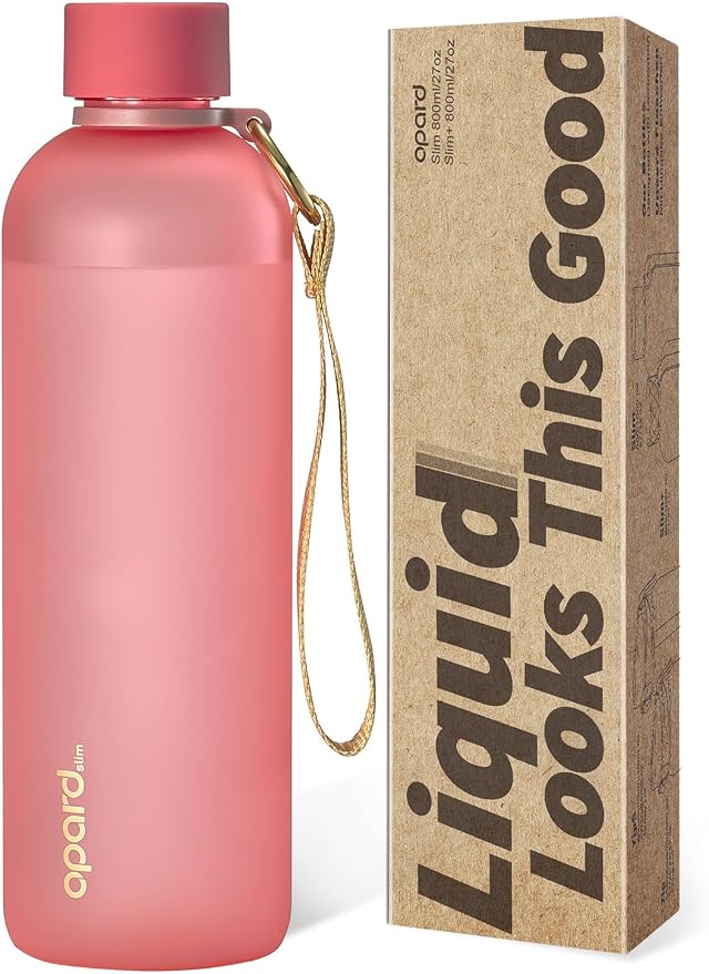Opard Slim Water Bottle 27oz, Dishwasher Safe Plastic Water Bottle BPA-Free, Leakproof Screw Top, Flamingo Pink, Reusable for Travel School Sport Gym Hiking
