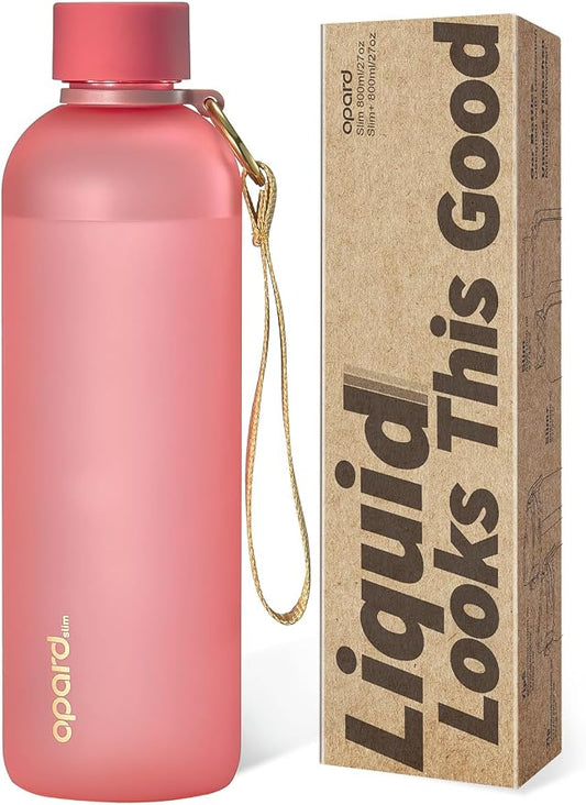 Opard Slim Water Bottle 27oz, Dishwasher Safe Plastic Water Bottle BPA-Free, Leakproof Screw Top, Flamingo Pink, Reusable for Travel School Sport Gym Hiking