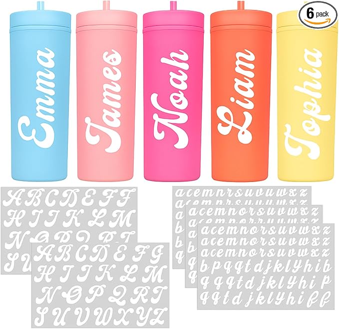 Gilprop 6 Sheets Name Decals for Tumblers Waterproof Vinyl Stickers for Water Bottles UV Dtf Cup Wrap Letters Custom Vinyl Stickers for 14-40 oz Tumbler Glass Bottle Car DIY Crafts