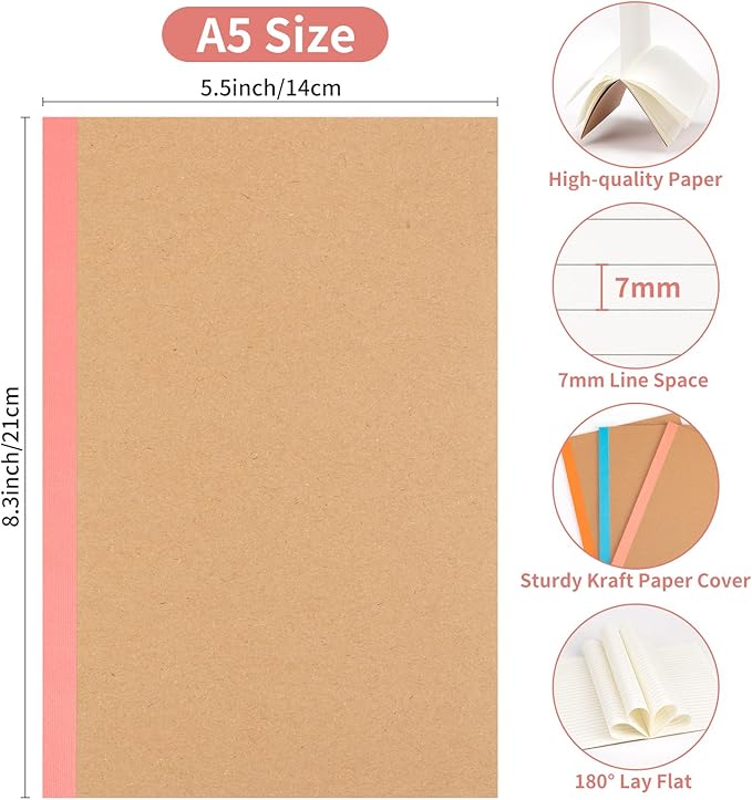120Pack Lined Notebook Journals Bulk, A5 College Ruled Composition Notebook