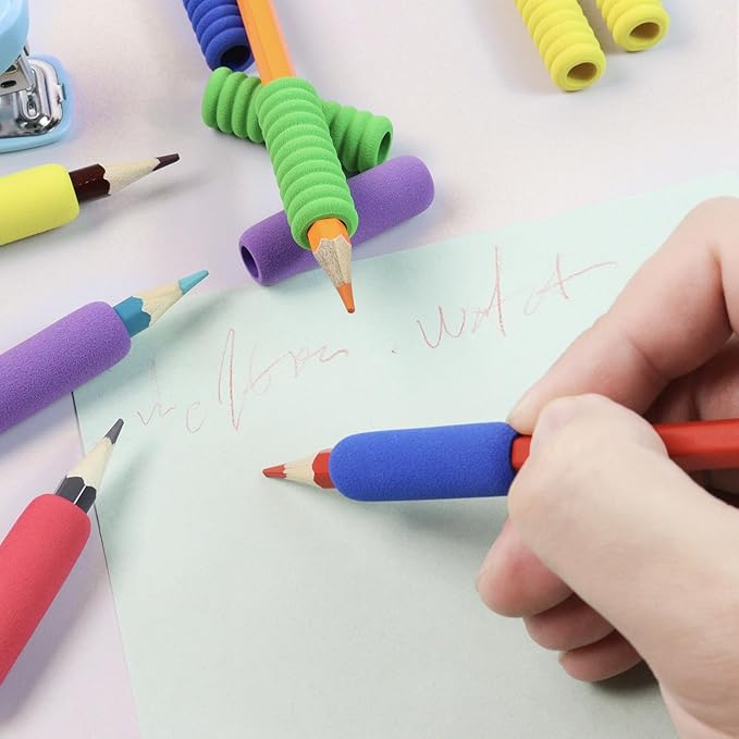 Pencil Grip Soft Foam Pencil Grips for Handwriting 1.5 Inch Comfort Pencil Holder for Writing Aid 5 Color (15 Pcs Annular)