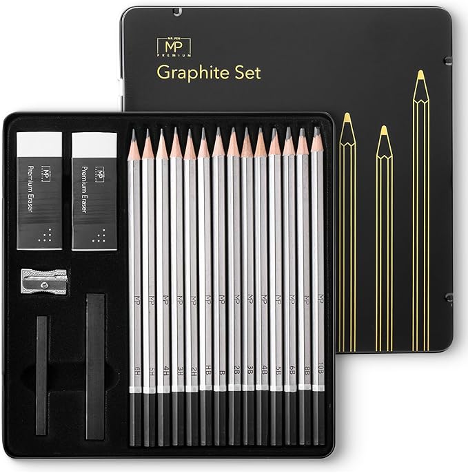 Mr. Pen- Drawing Sketching Pencil Set, 19 pcs, Graphite Pencils (10B-6H), Graphite Sticks, Erasers, Metal Sharpener, for Drawing, Sketching, Shading & Art Projects